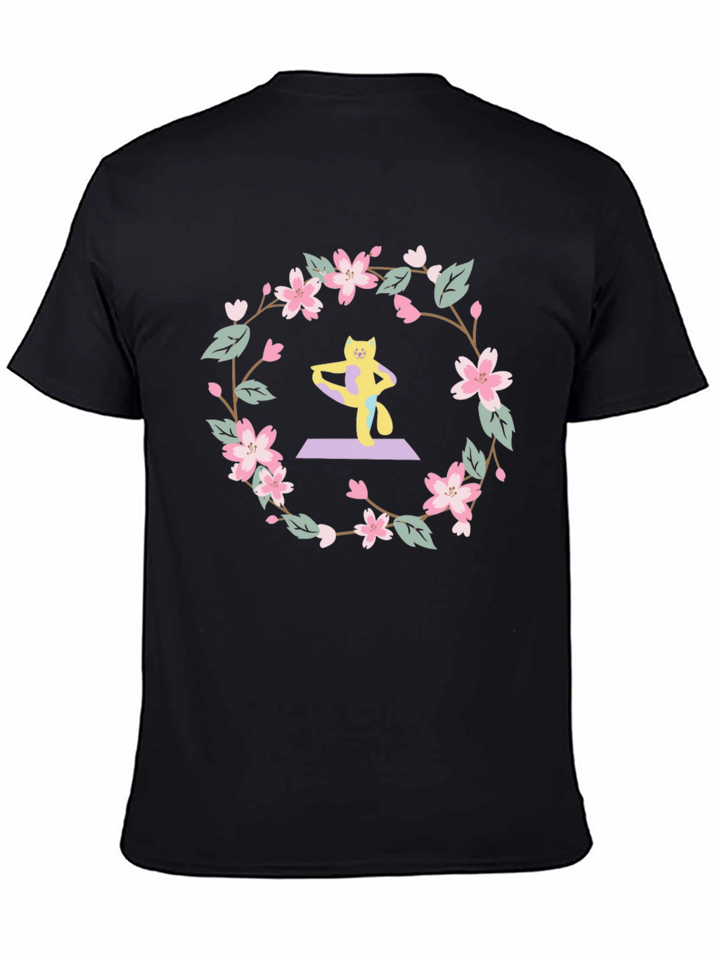 Yoga Cat Sakura Wreath T-Shirt