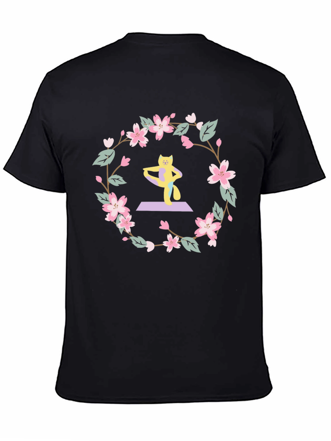 Yoga Cat Sakura Wreath T-Shirt