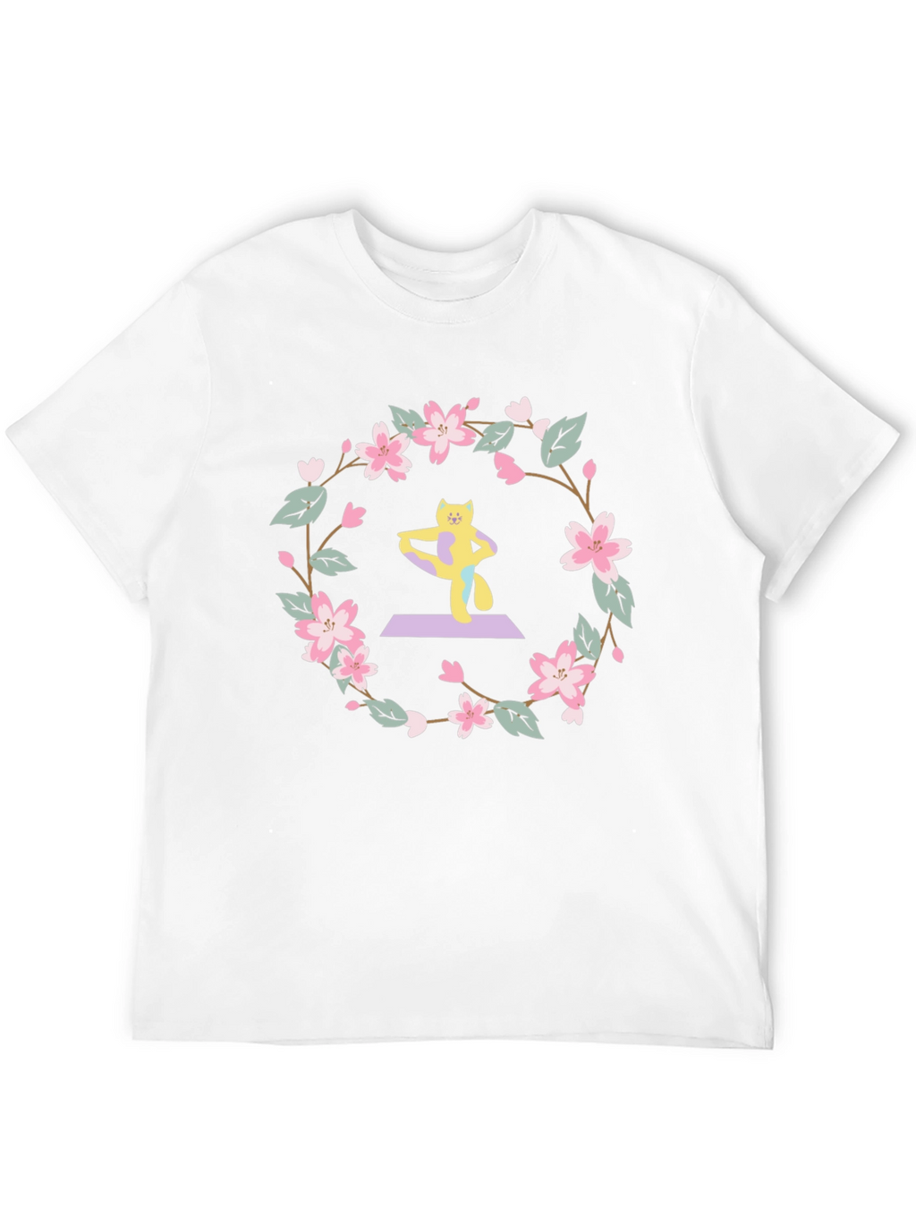 Yoga Cat Sakura Wreath T-Shirt