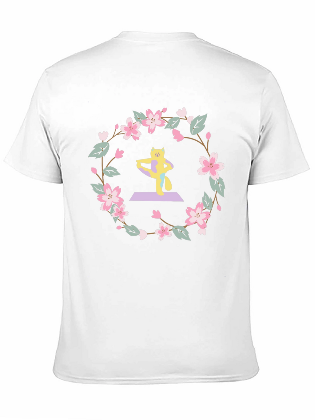 Yoga Cat Sakura Wreath T-Shirt