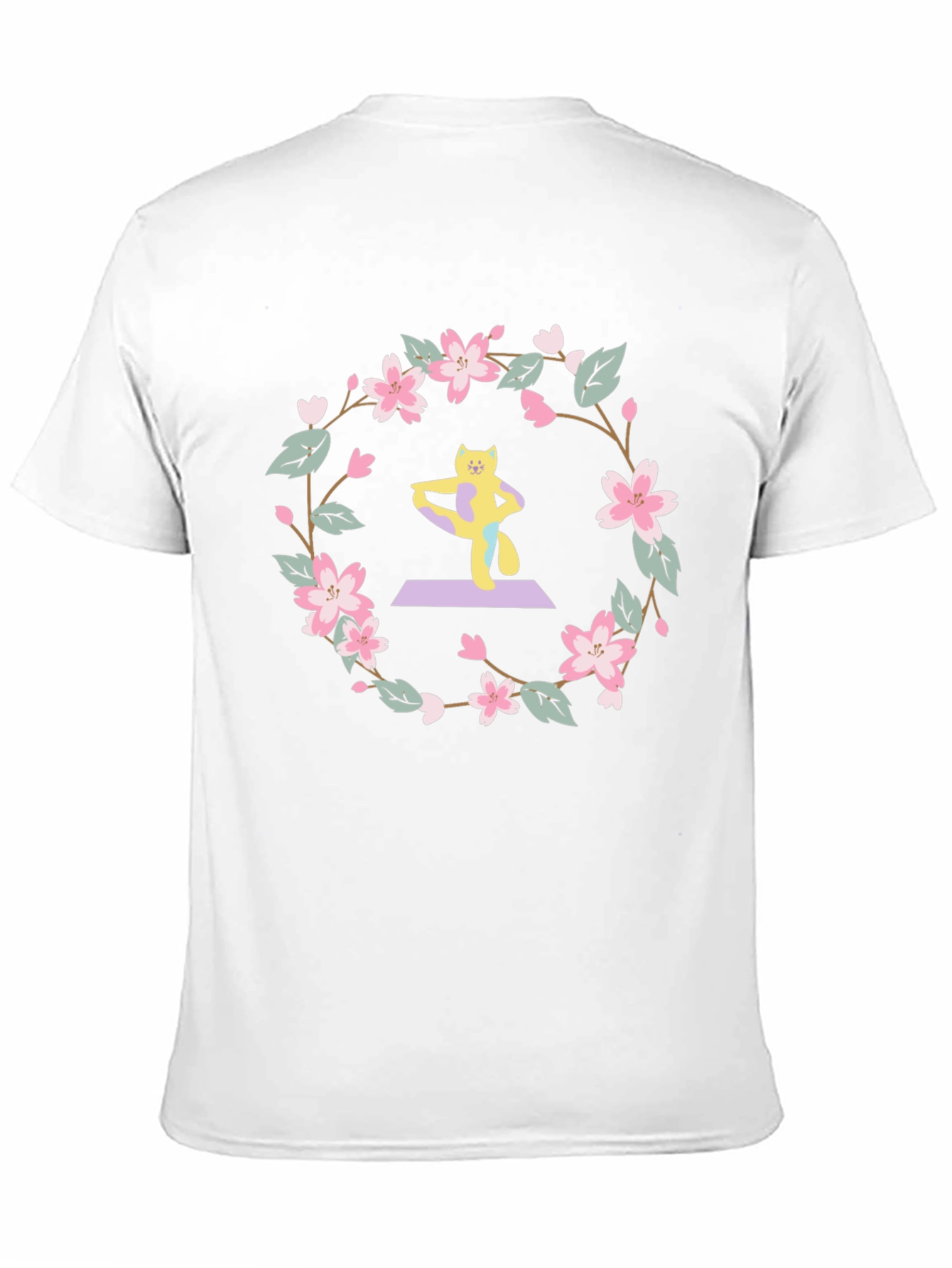 Yoga Cat Sakura Wreath T-Shirt