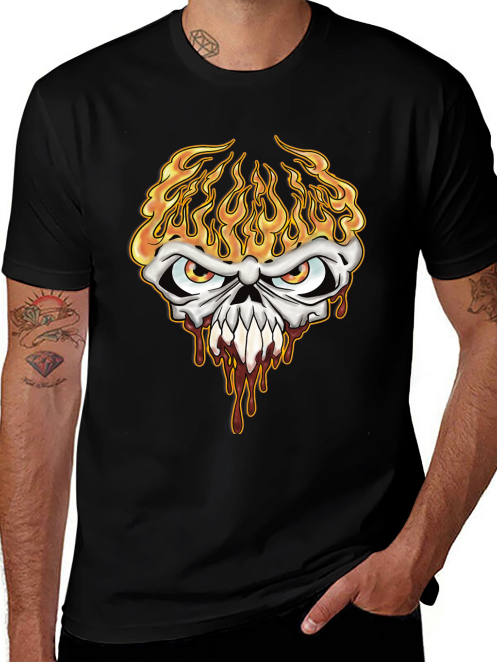 Fiery Skull Graphic Tee - Mens Black T-Shirt