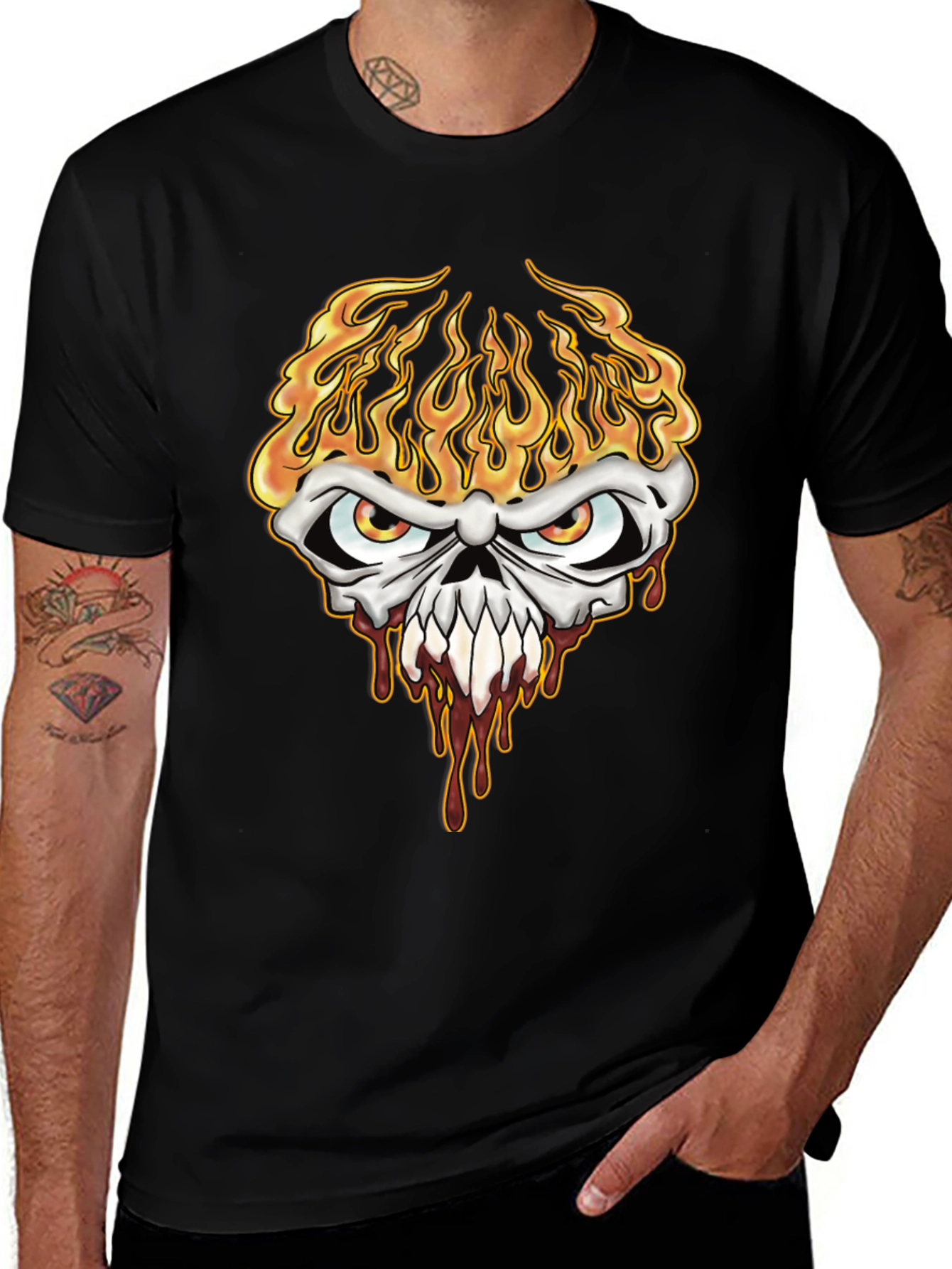 Fiery Skull Graphic Tee - Mens Black T-Shirt