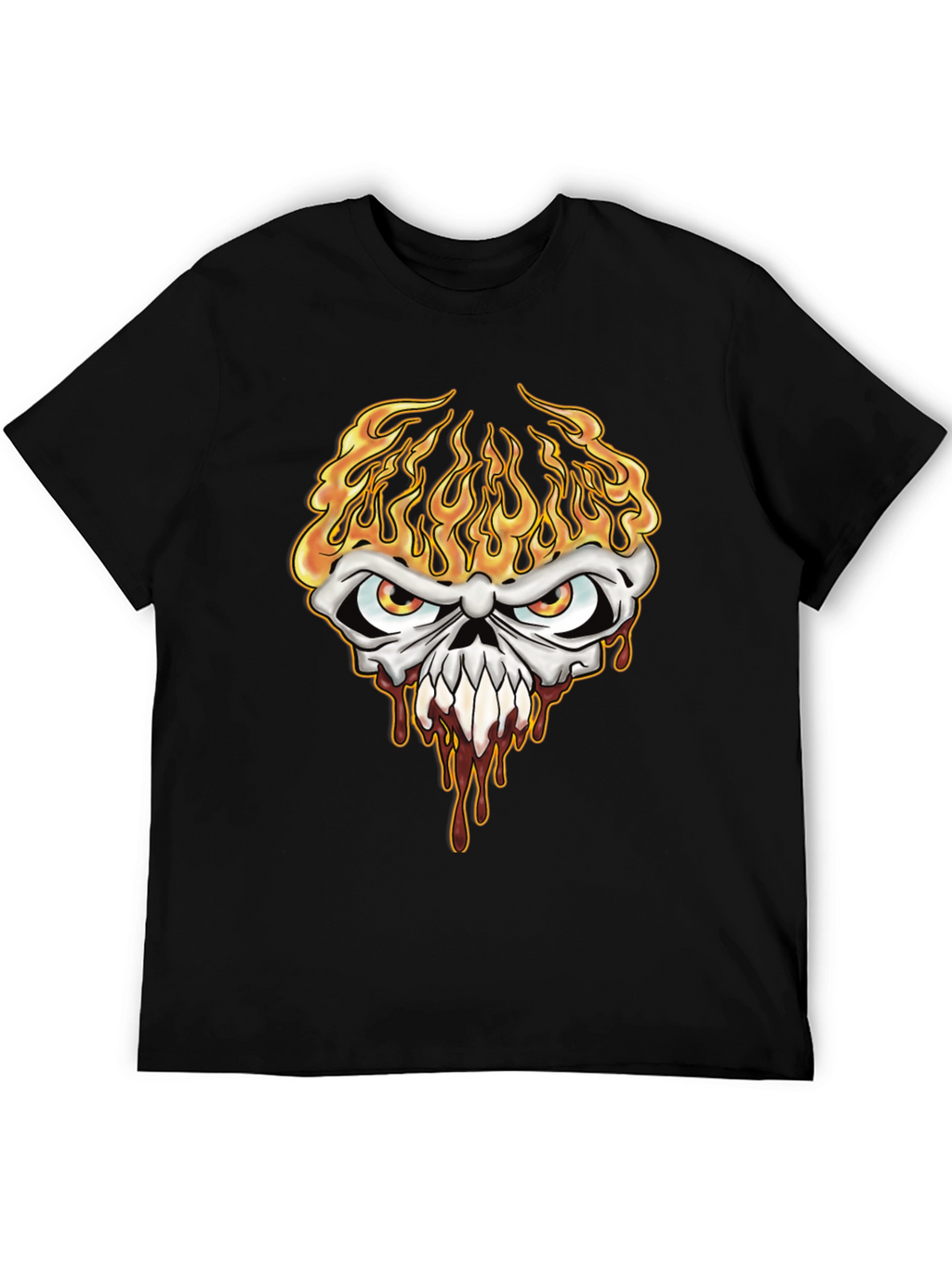 Fiery Skull Graphic Tee - Mens Black T-Shirt