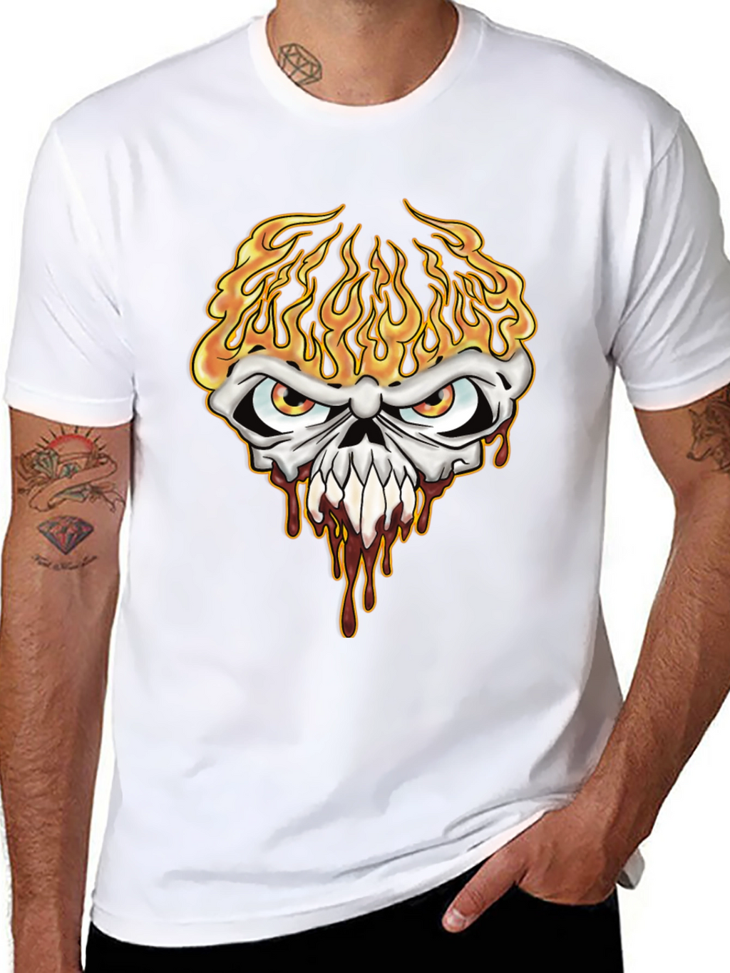 Fiery Skull Graphic Tee - Mens Black T-Shirt