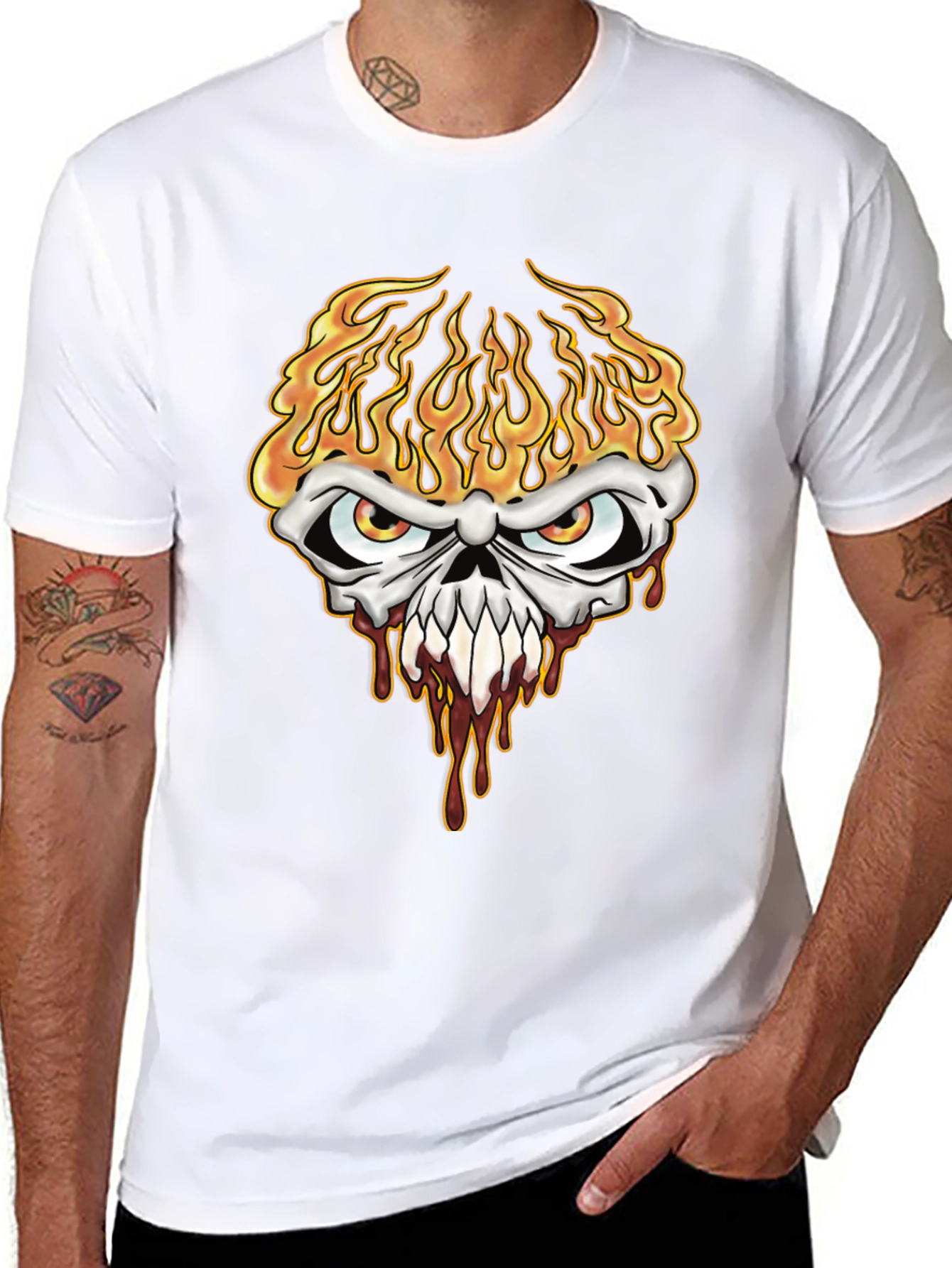 Fiery Skull Graphic Tee - Mens Black T-Shirt