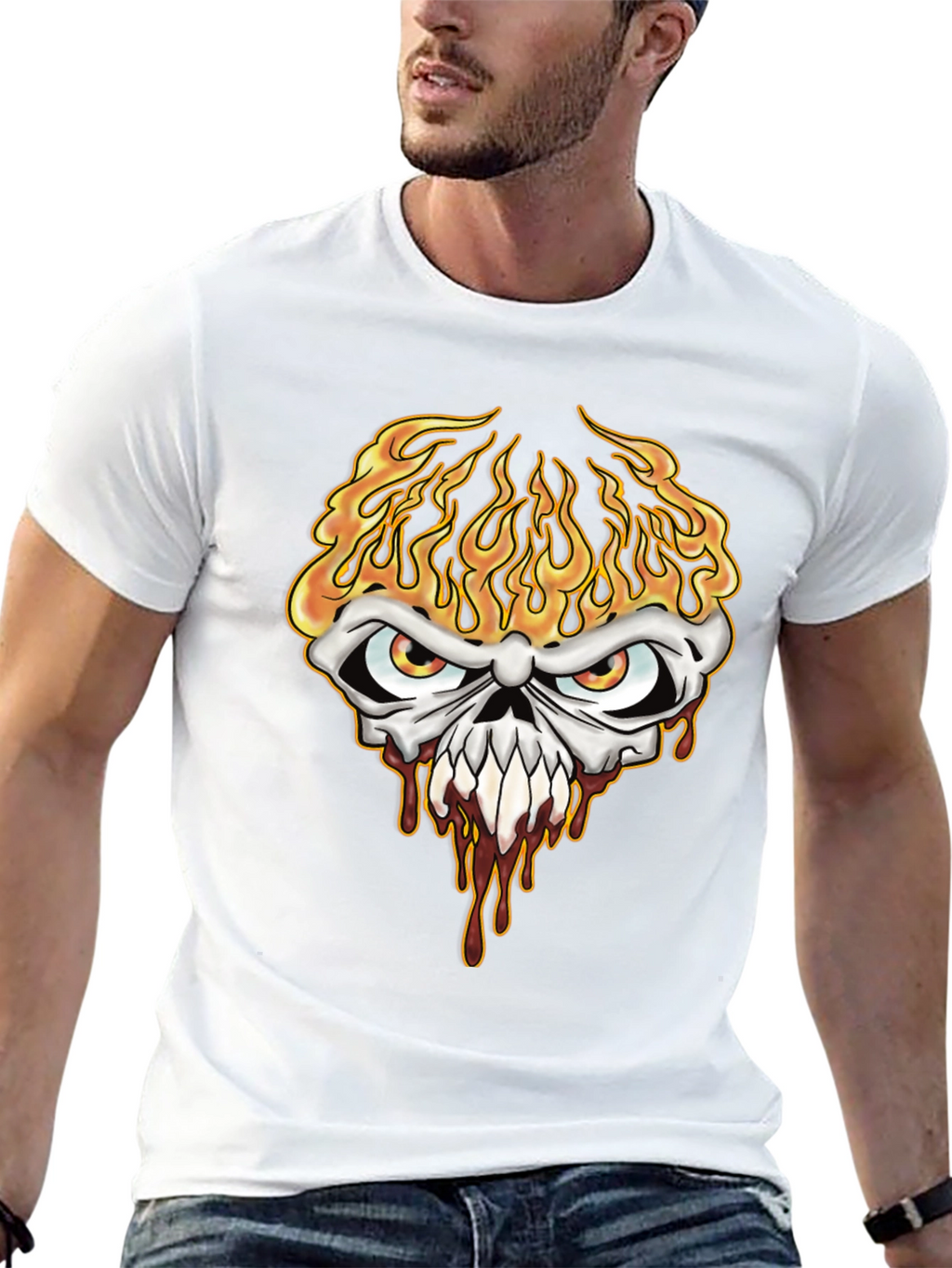 Fiery Skull Graphic Tee - Mens Black T-Shirt