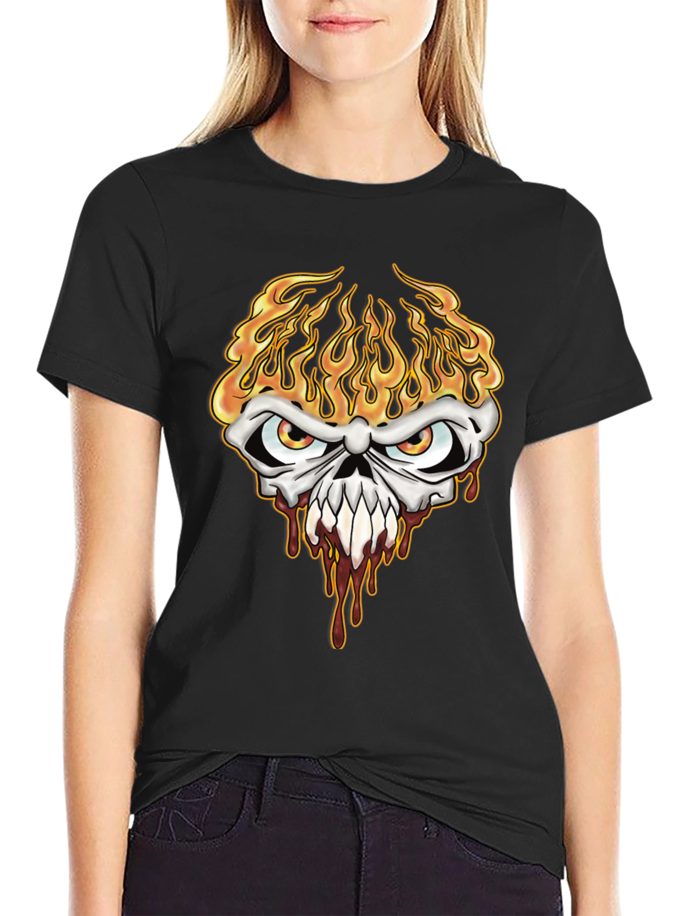 Fiery Skull Graphic Tee - Mens Black T-Shirt