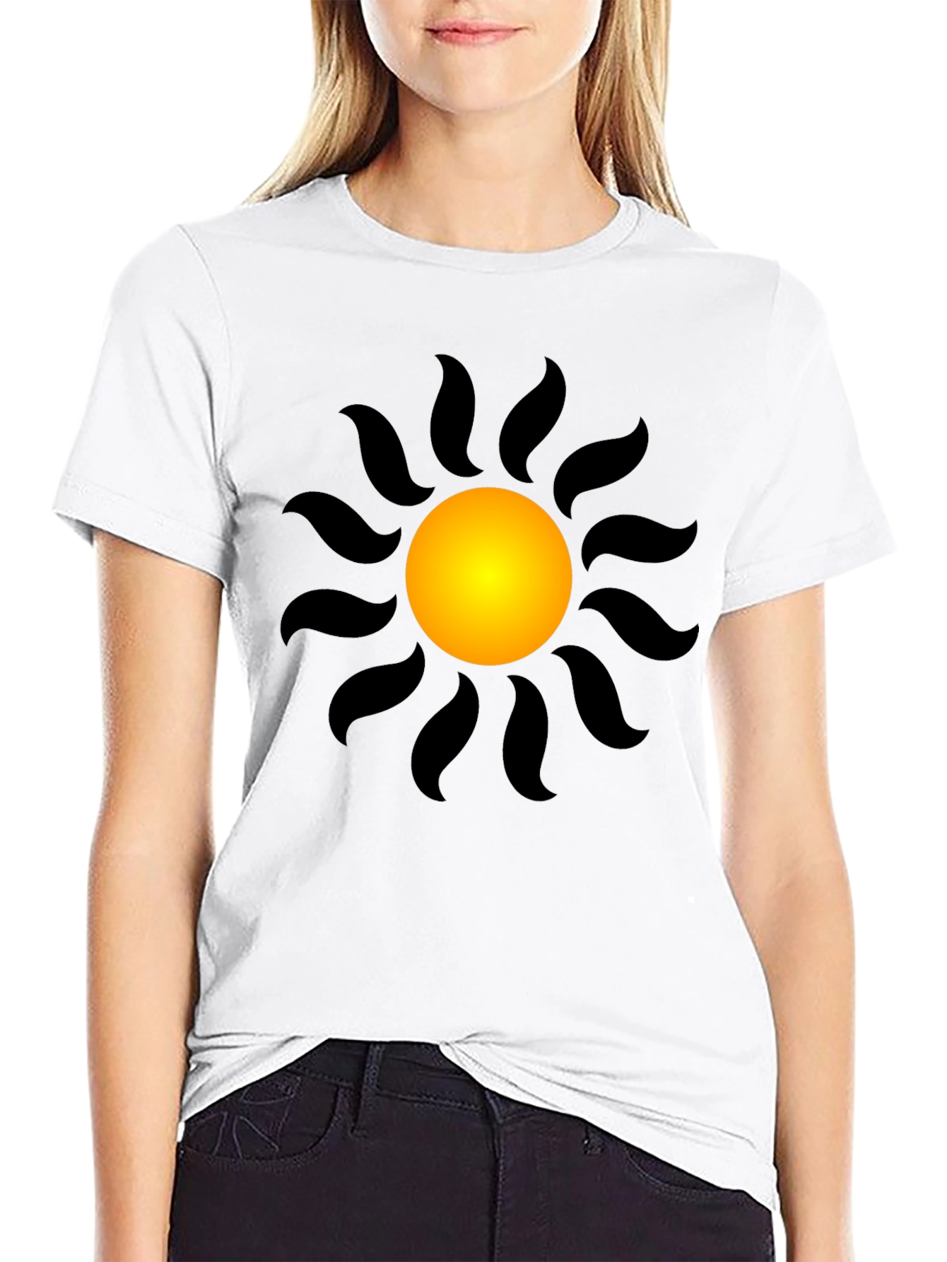 Black T-Shirt with Radiant Sun Graphic
