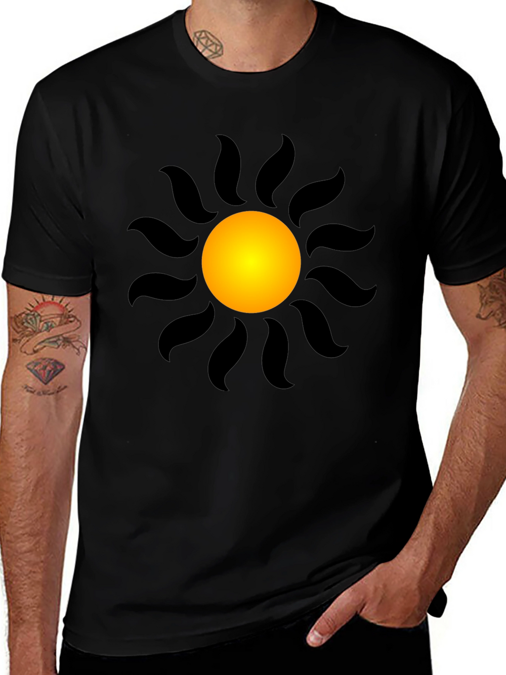 Black T-Shirt with Radiant Sun Graphic