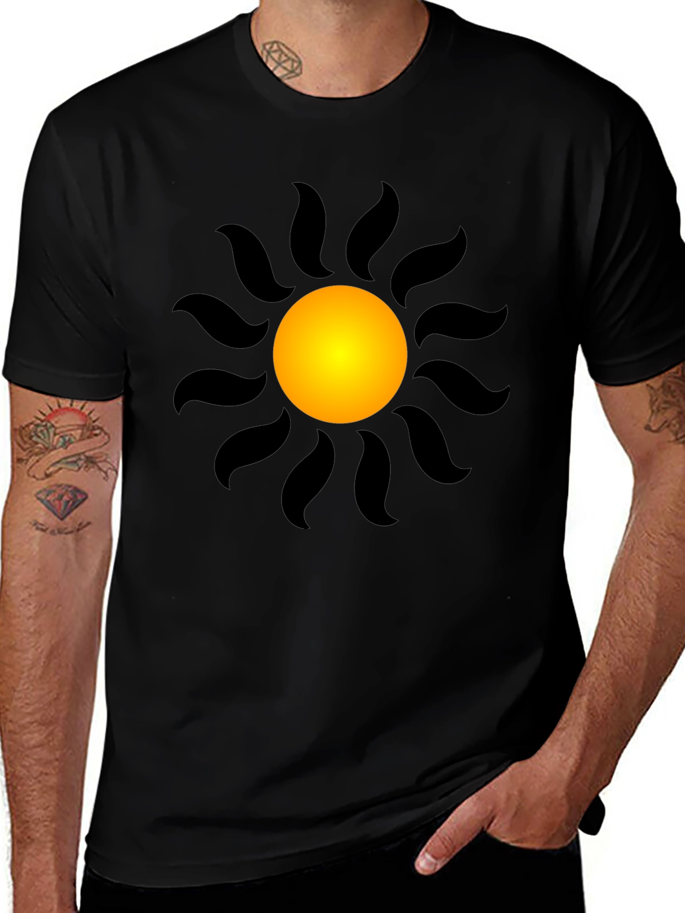 Black T-Shirt with Radiant Sun Graphic