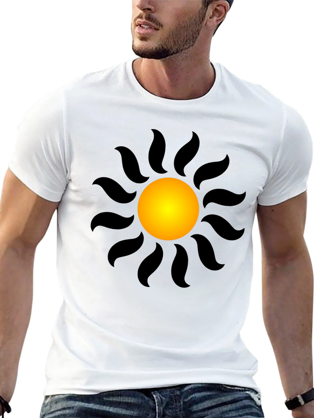 Black T-Shirt with Radiant Sun Graphic