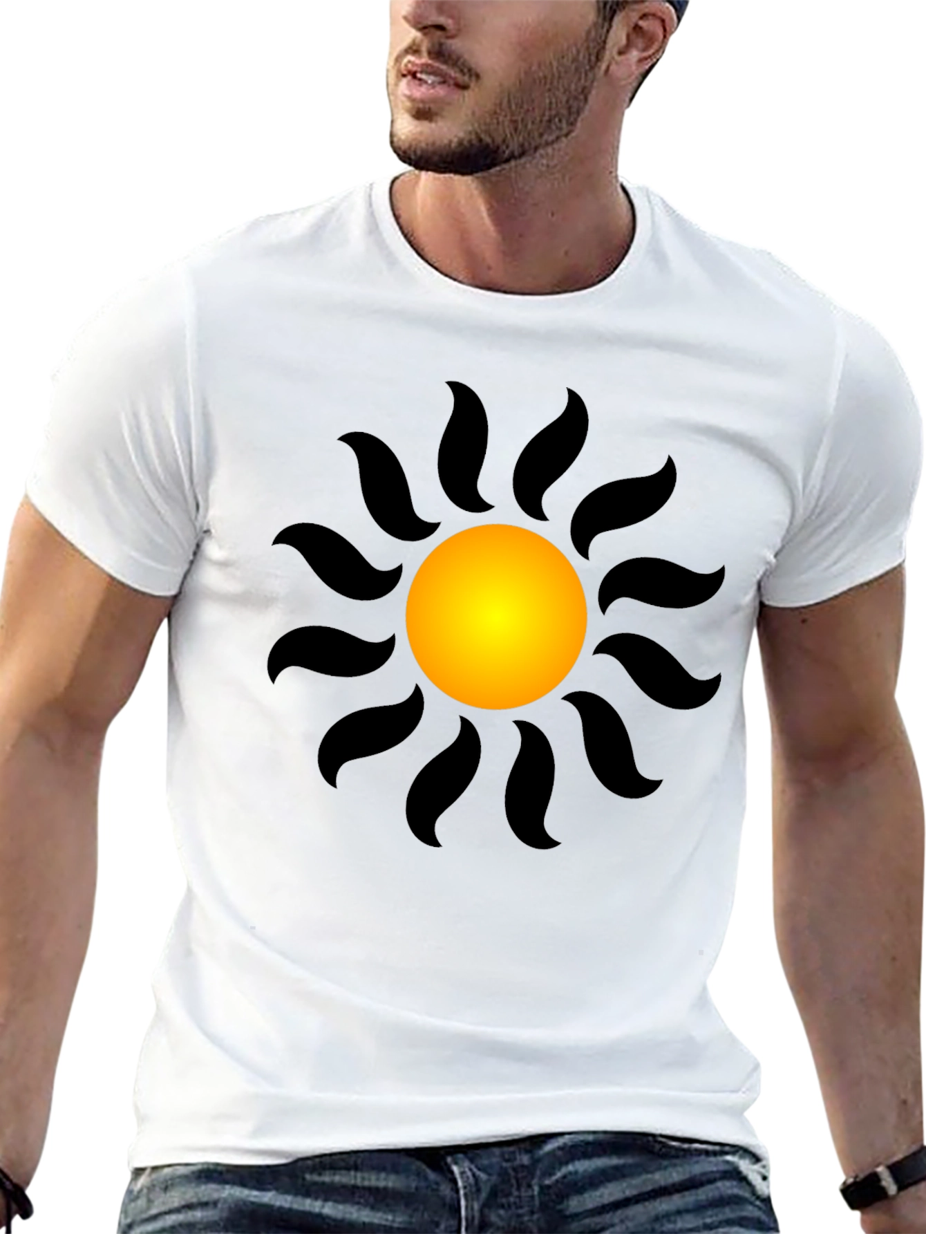 Black T-Shirt with Radiant Sun Graphic