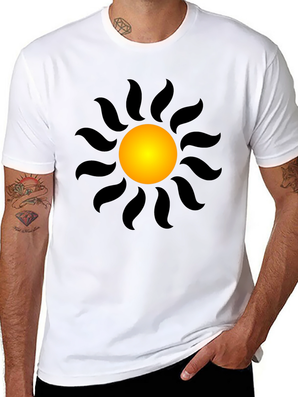 Black T-Shirt with Radiant Sun Graphic