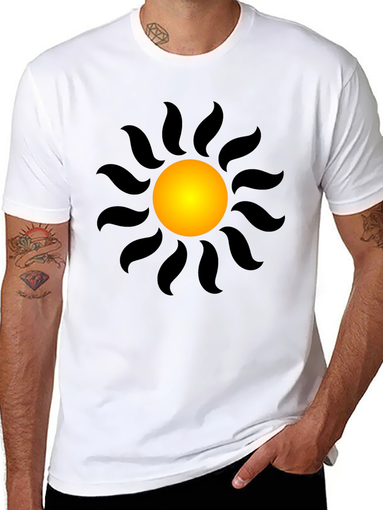 Black T-Shirt with Radiant Sun Graphic