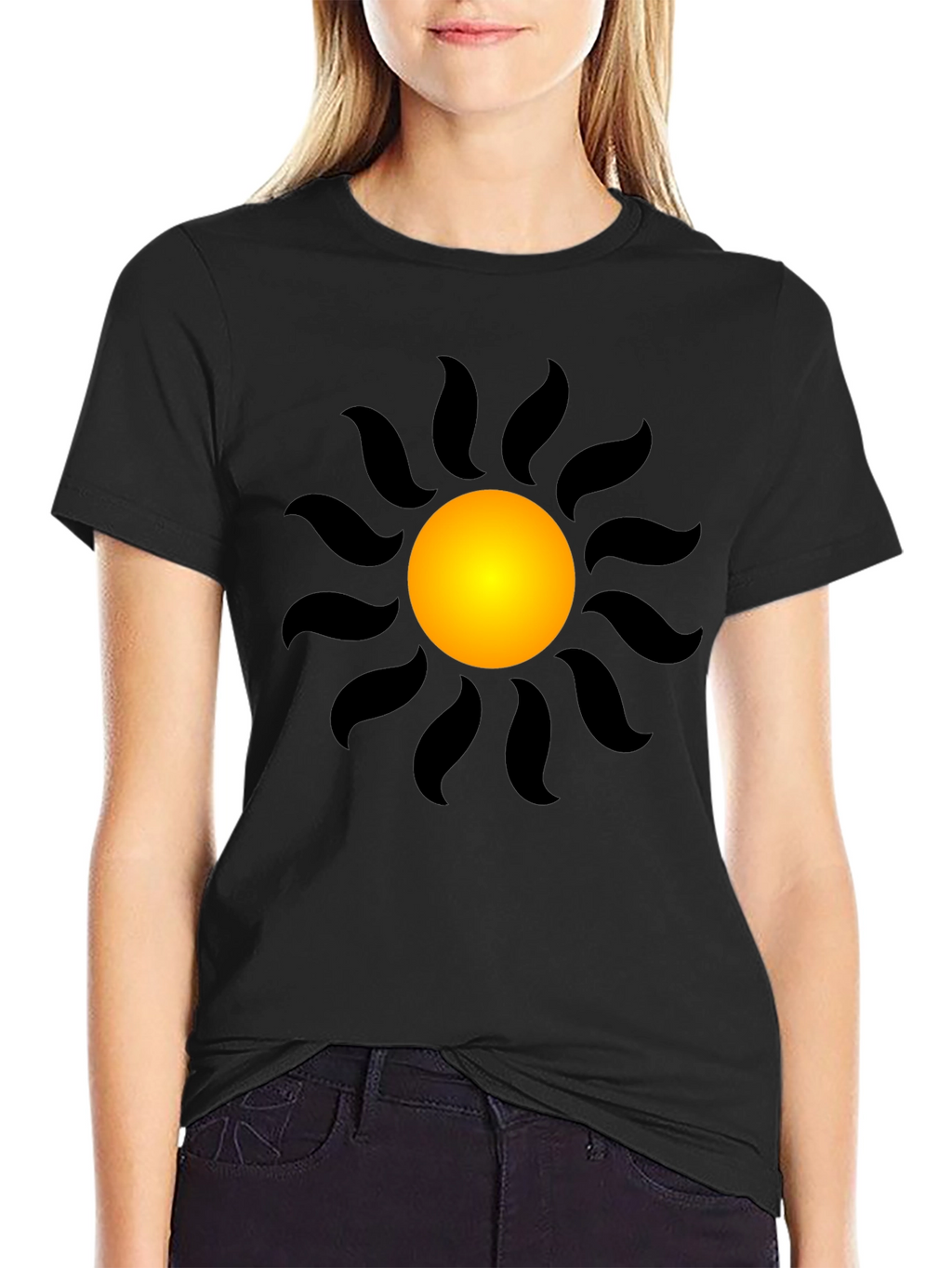 Black T-Shirt with Radiant Sun Graphic
