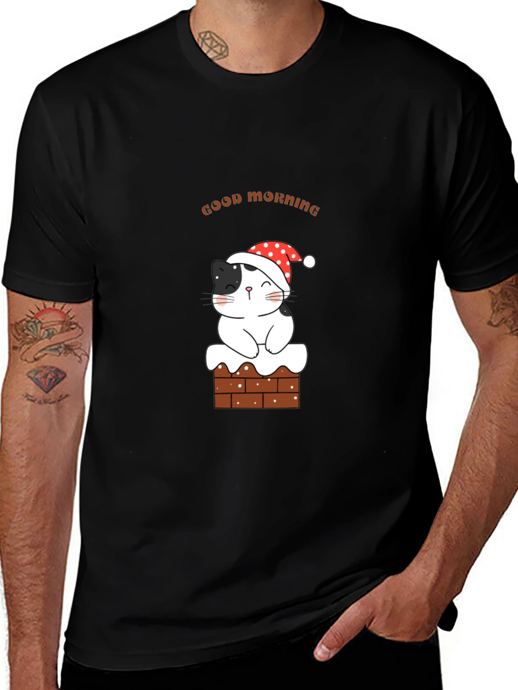 Festive Cat Good Morning Graphic Tee