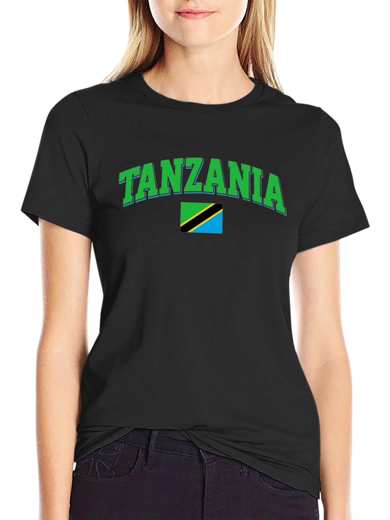 Tanzania Flag Graphic Tee - Black Cotton T-Shirt