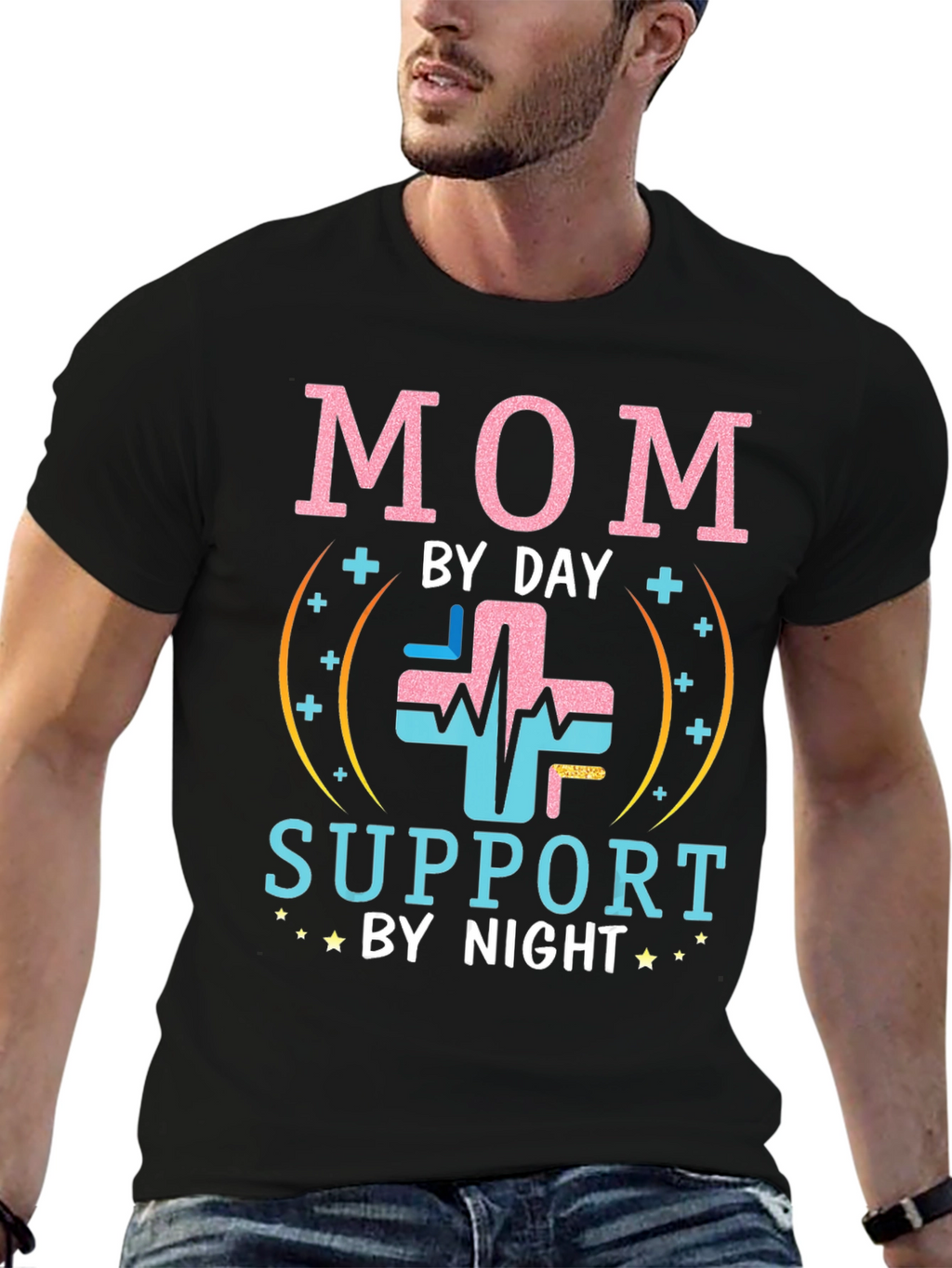 Mom By Day Support By Night Black T-Shirt
