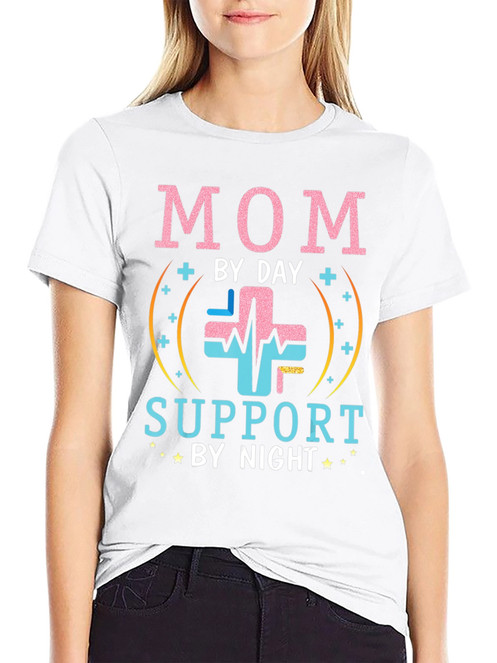 Mom By Day Support By Night Black T-Shirt
