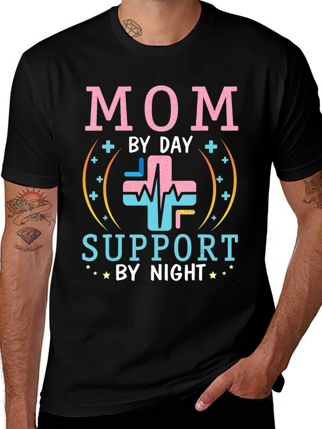 Mom By Day Support By Night Black T-Shirt