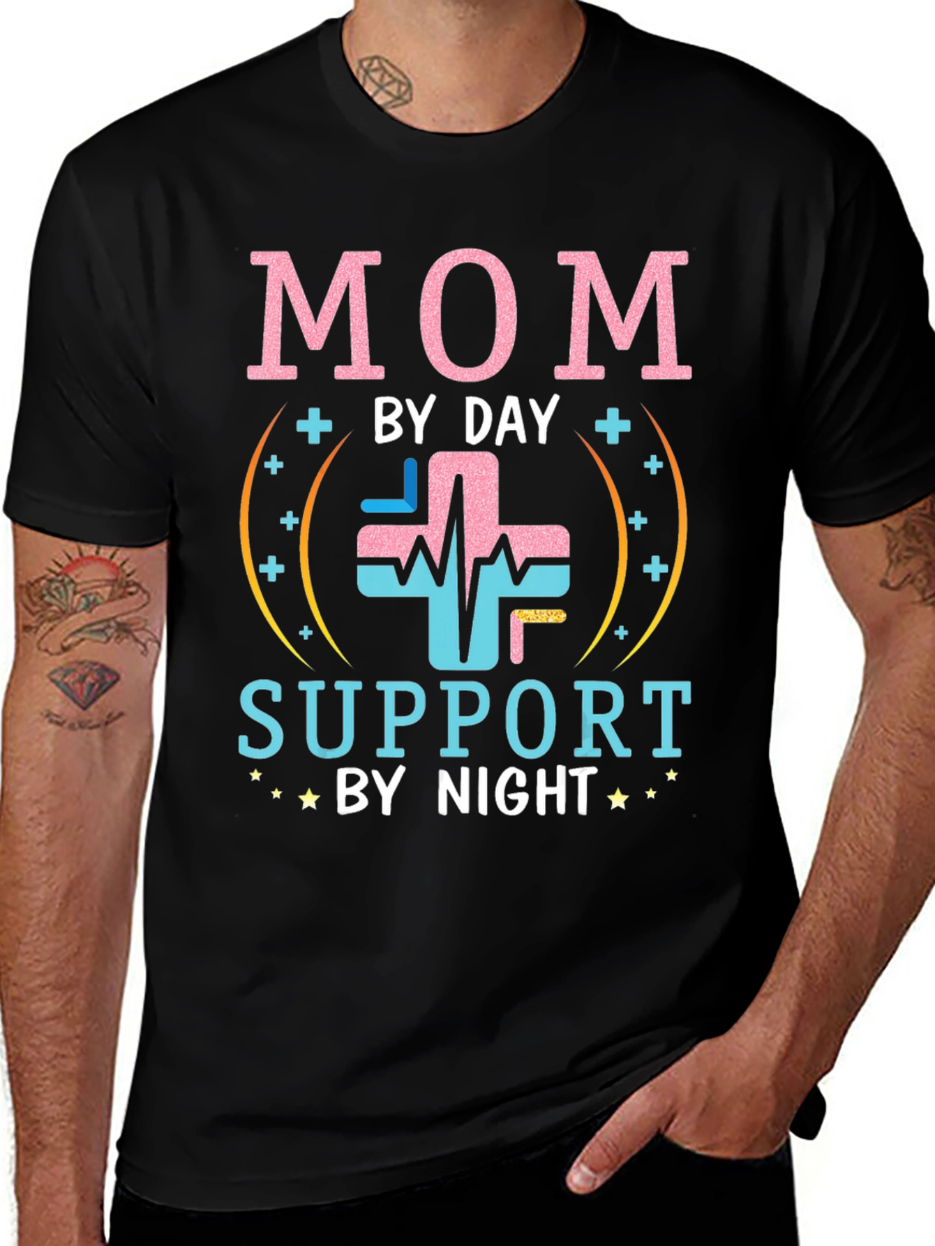Mom By Day Support By Night Black T-Shirt