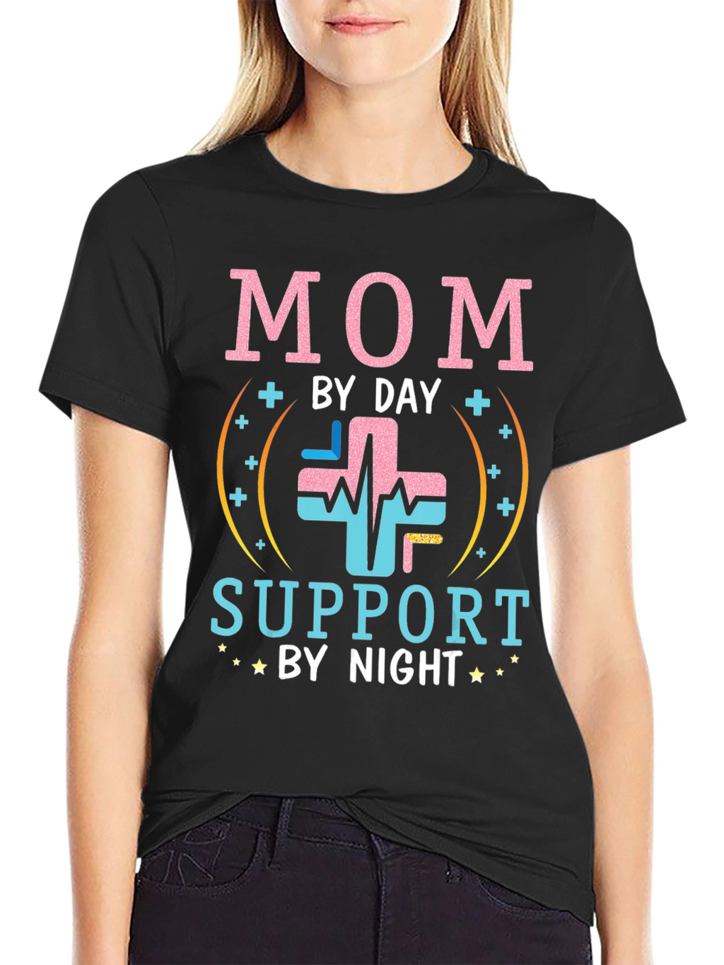Mom By Day Support By Night Black T-Shirt