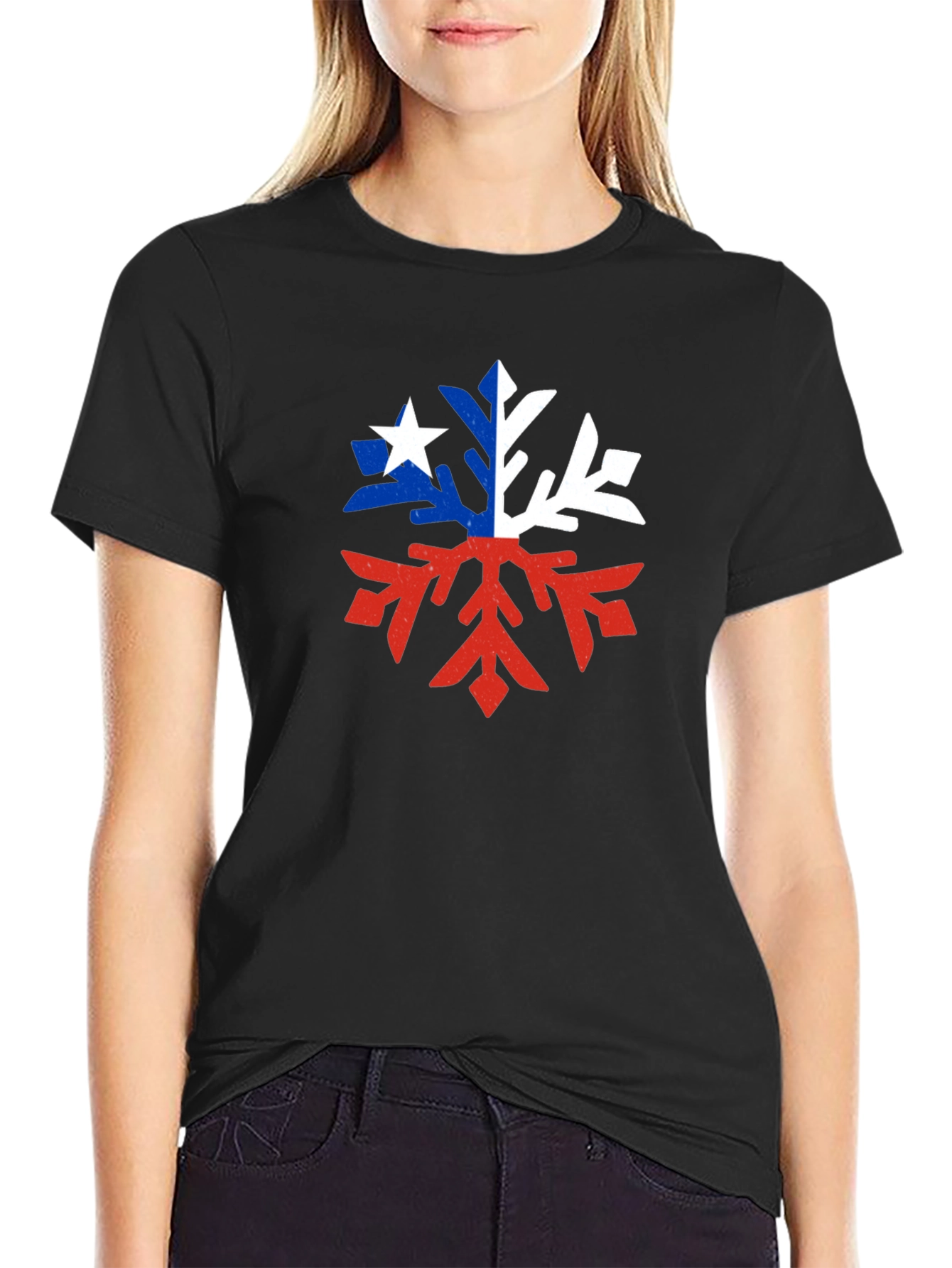 Chile Flag Snowflake Graphic Tee - Black