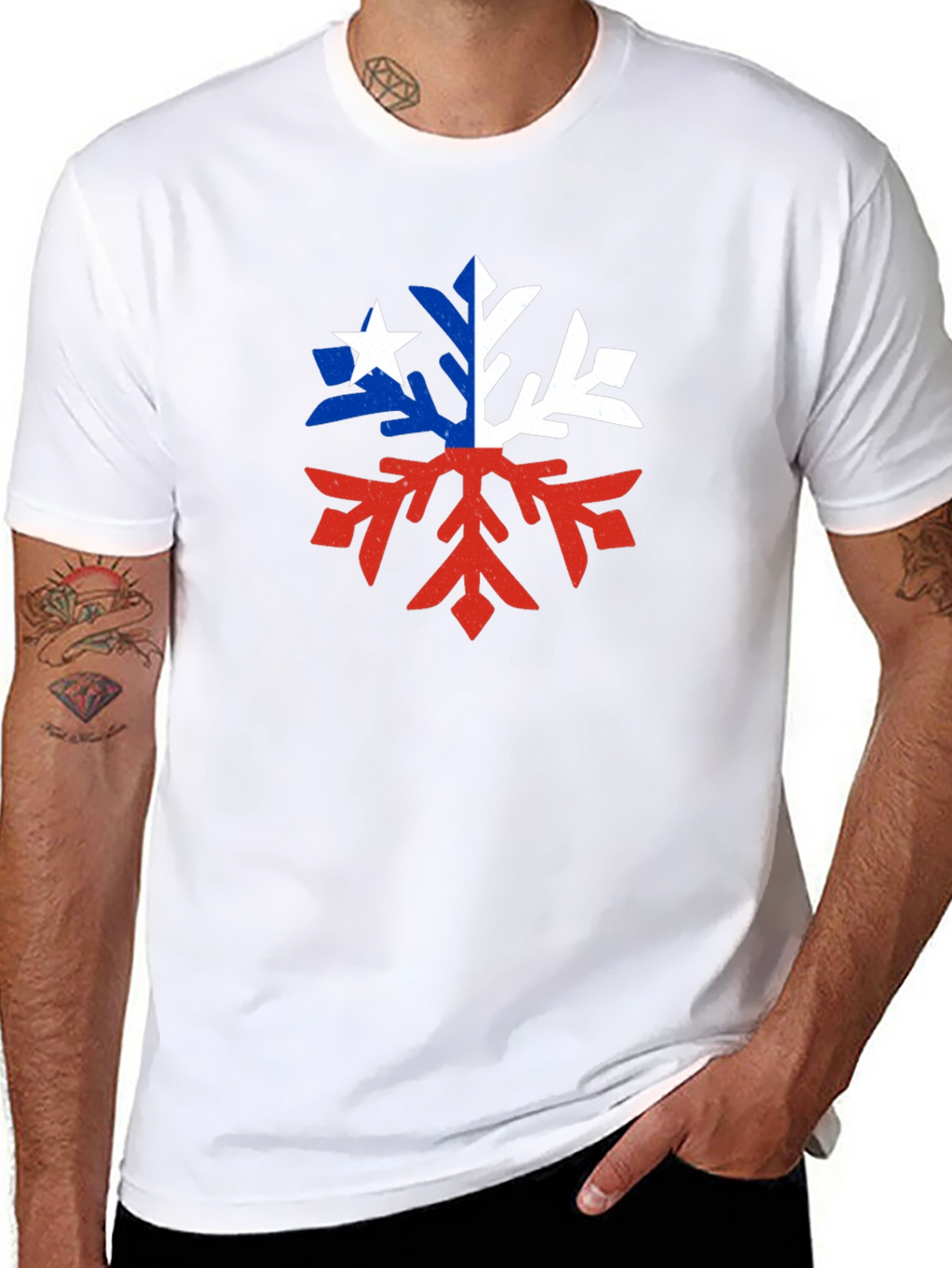 Chile Flag Snowflake Graphic Tee - Black