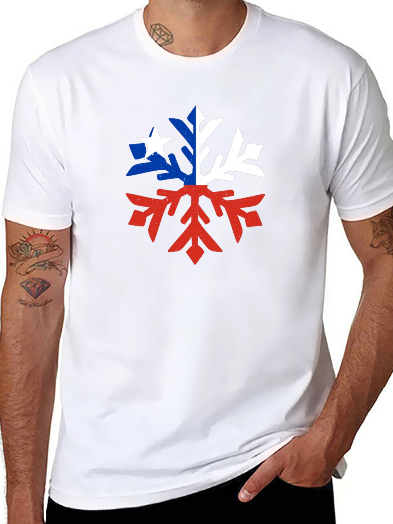 Chile Flag Snowflake Graphic Tee - Black