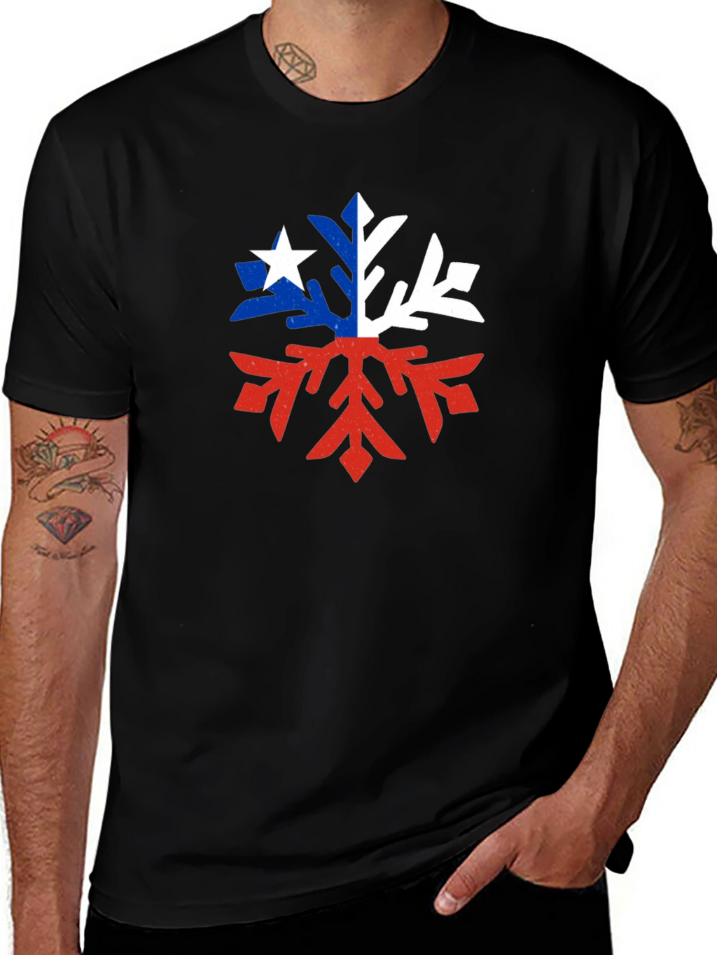 Chile Flag Snowflake Graphic Tee - Black