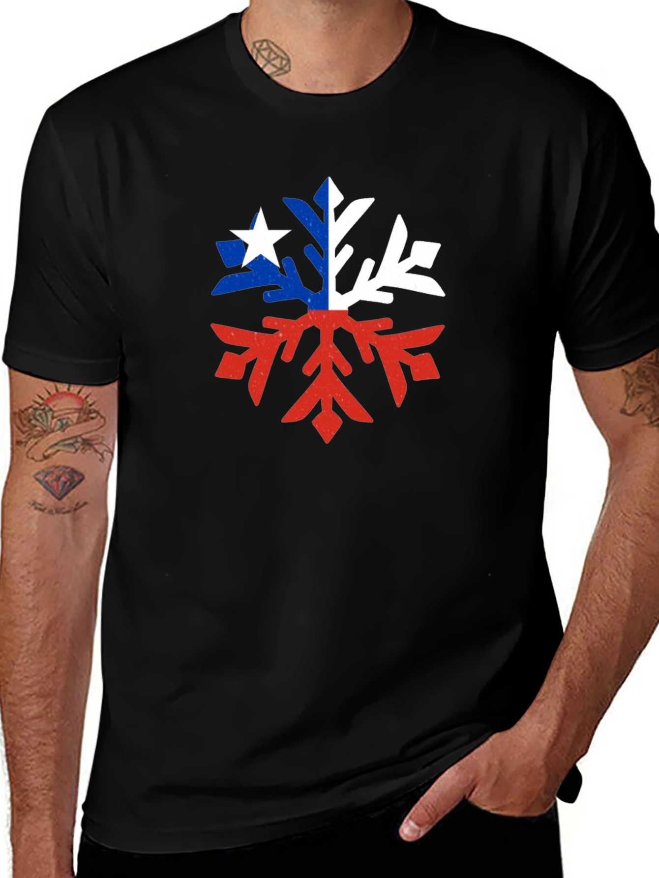 Chile Flag Snowflake Graphic Tee - Black