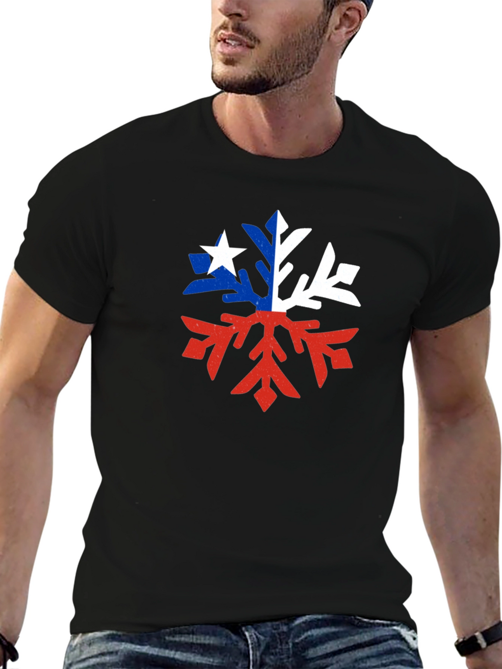 Chile Flag Snowflake Graphic Tee - Black