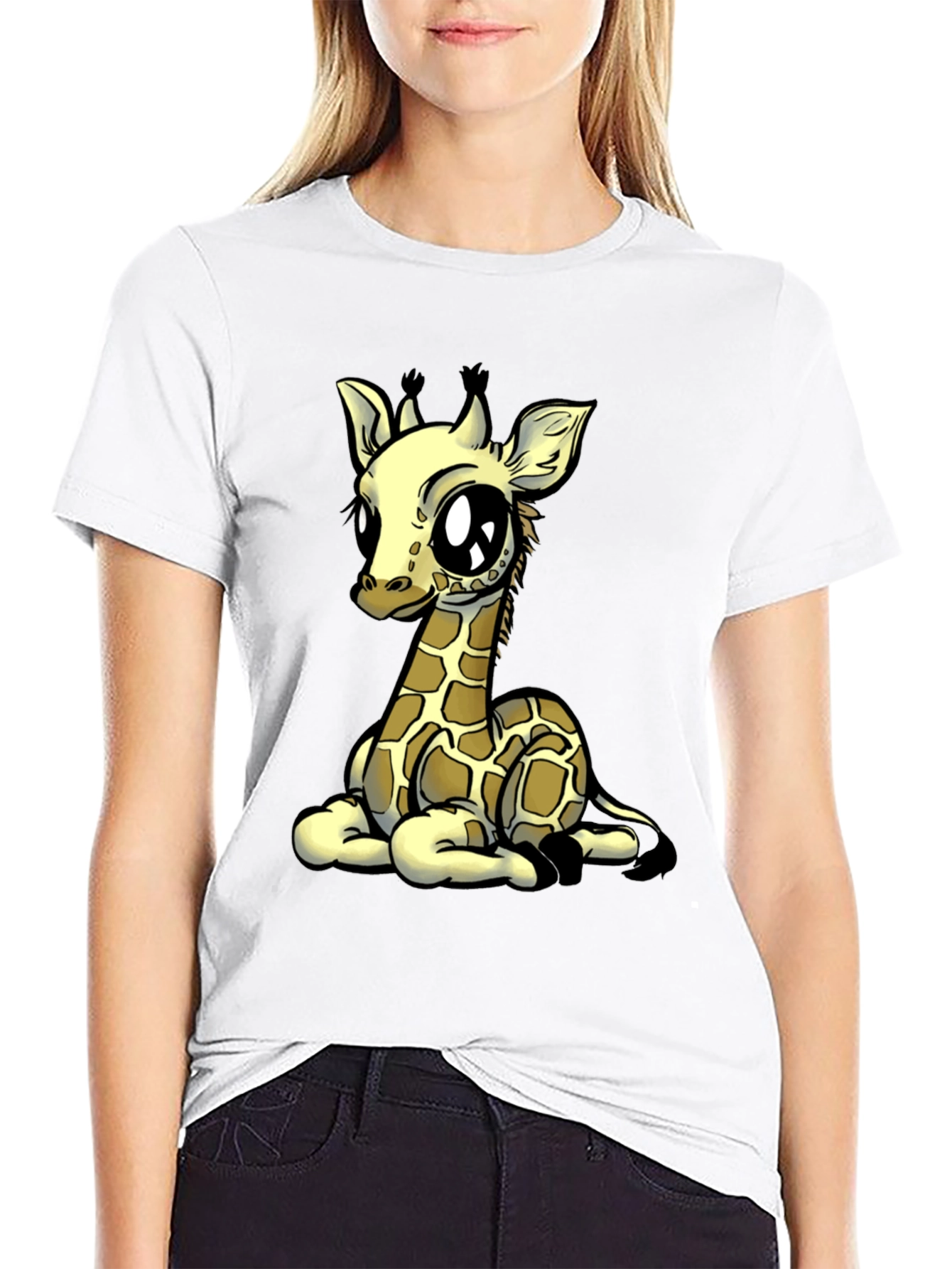 Cute Giraffe Graphic Tee - Black Cotton T-Shirt