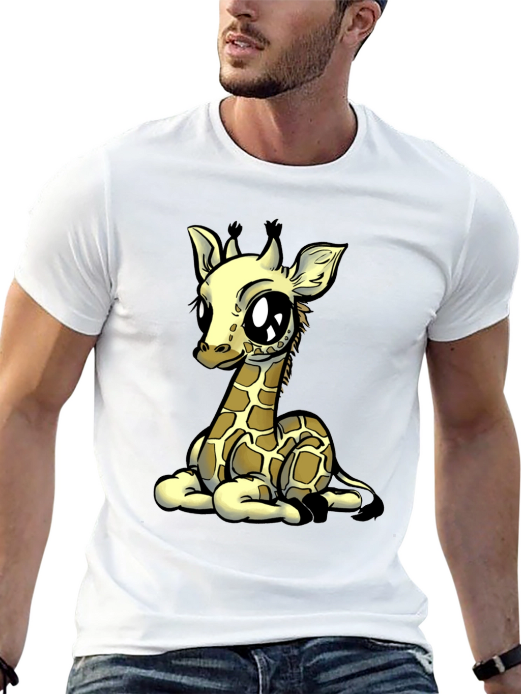 Cute Giraffe Graphic Tee - Black Cotton T-Shirt
