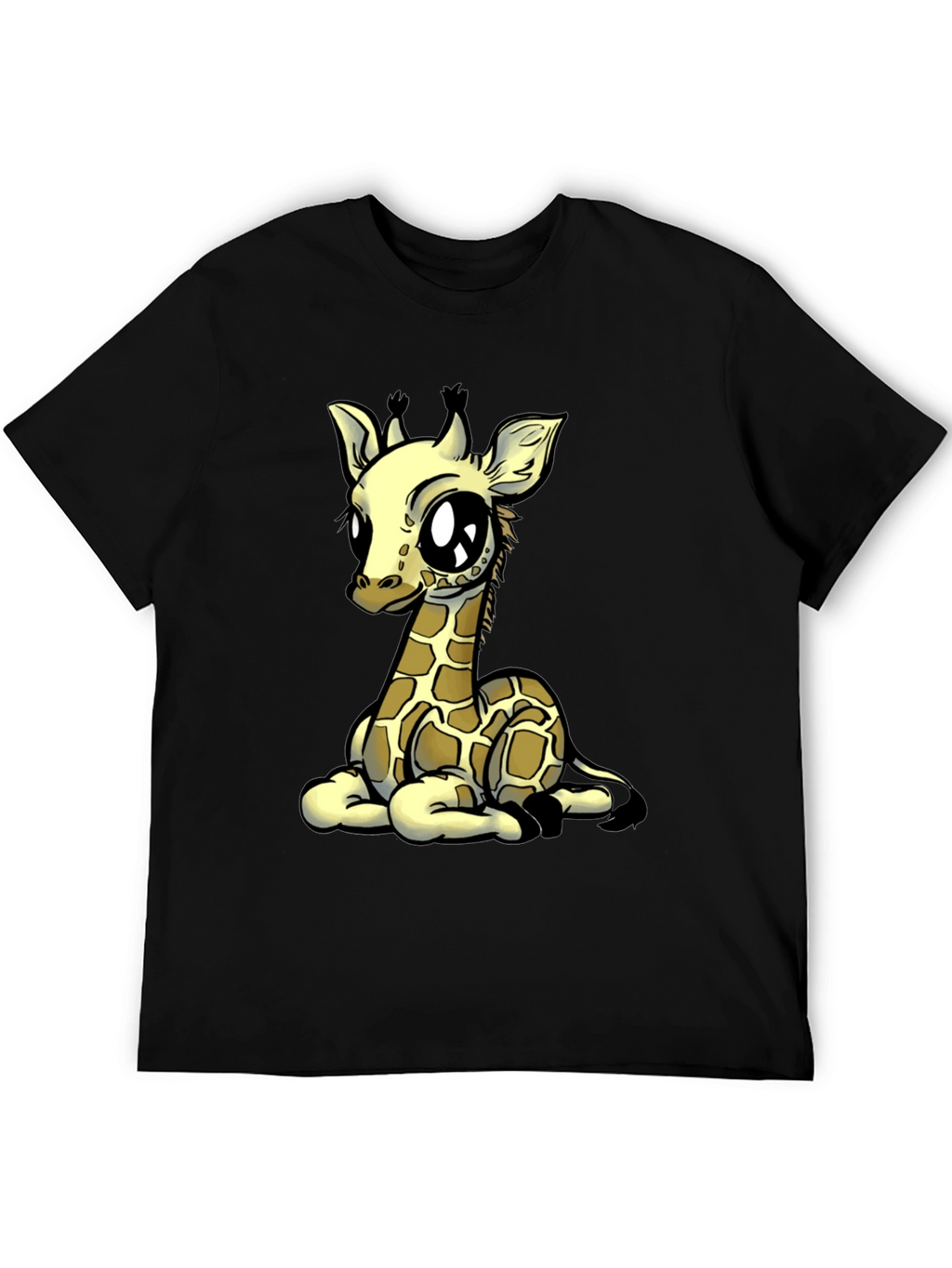 Cute Giraffe Graphic Tee - Black Cotton T-Shirt