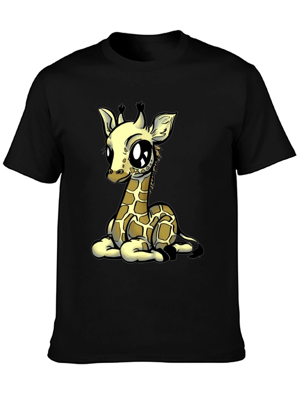 Cute Giraffe Graphic Tee - Black Cotton T-Shirt