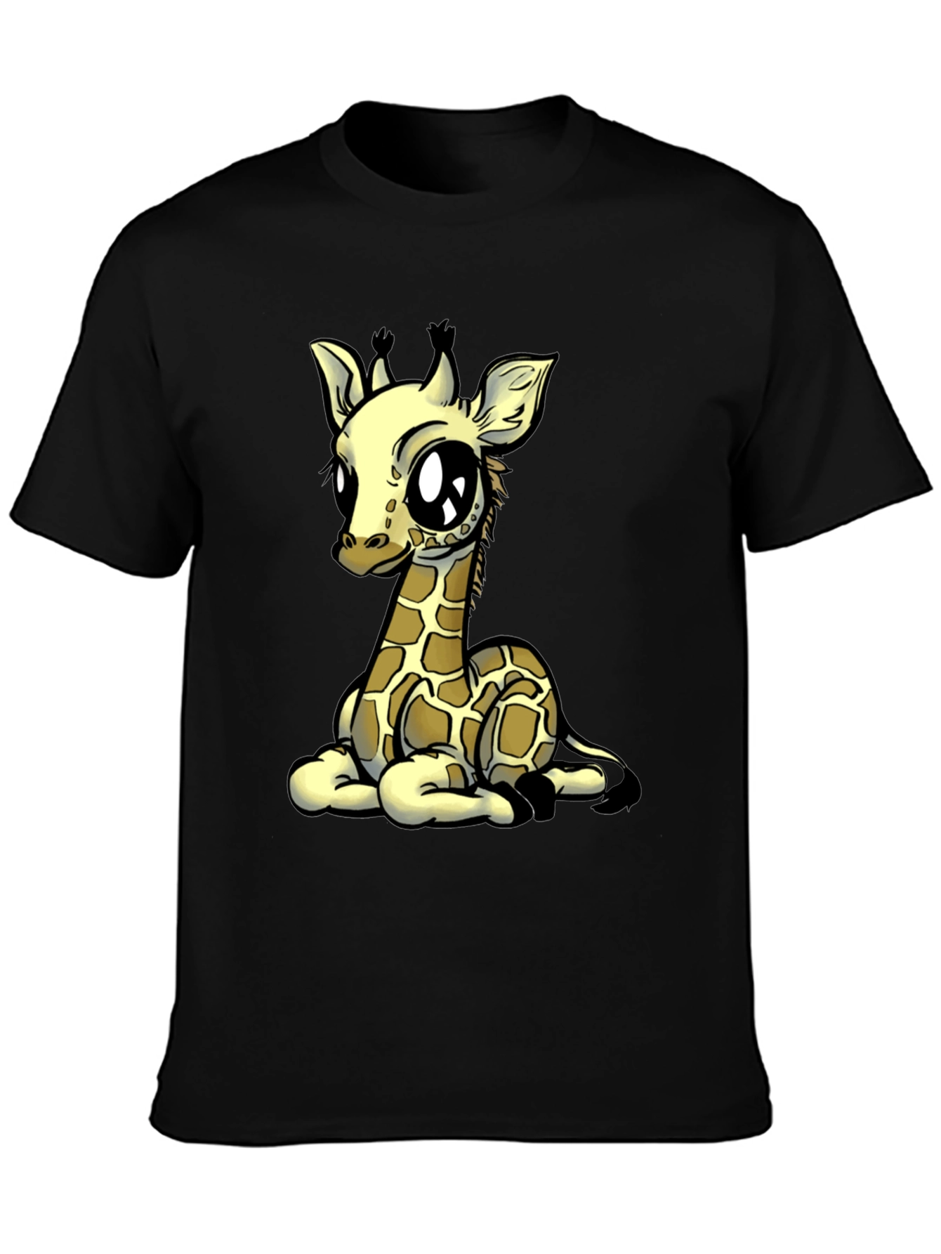 Cute Giraffe Graphic Tee - Black Cotton T-Shirt