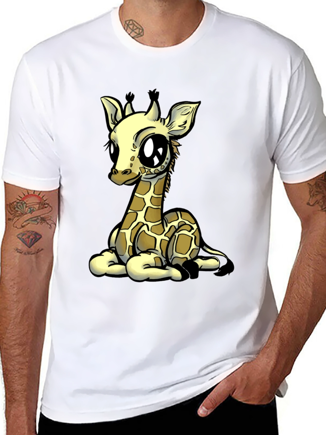 Cute Giraffe Graphic Tee - Black Cotton T-Shirt