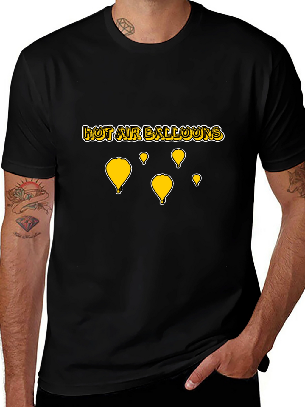 Hot Air Balloons Graphic T-Shirt - Black Cotton