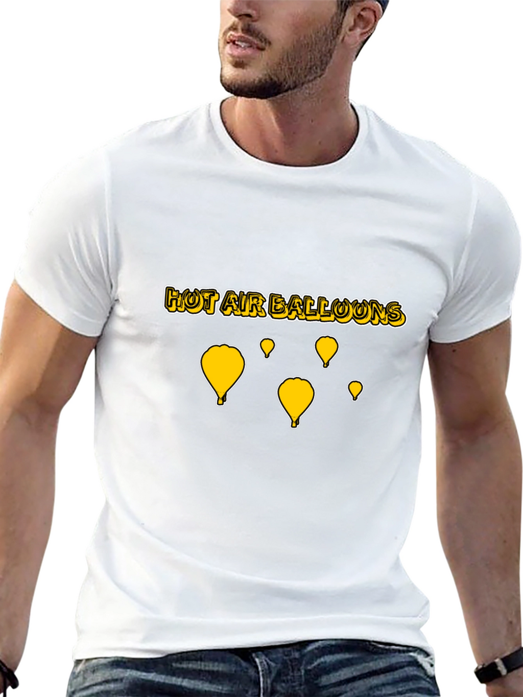 Hot Air Balloons Graphic T-Shirt - Black Cotton