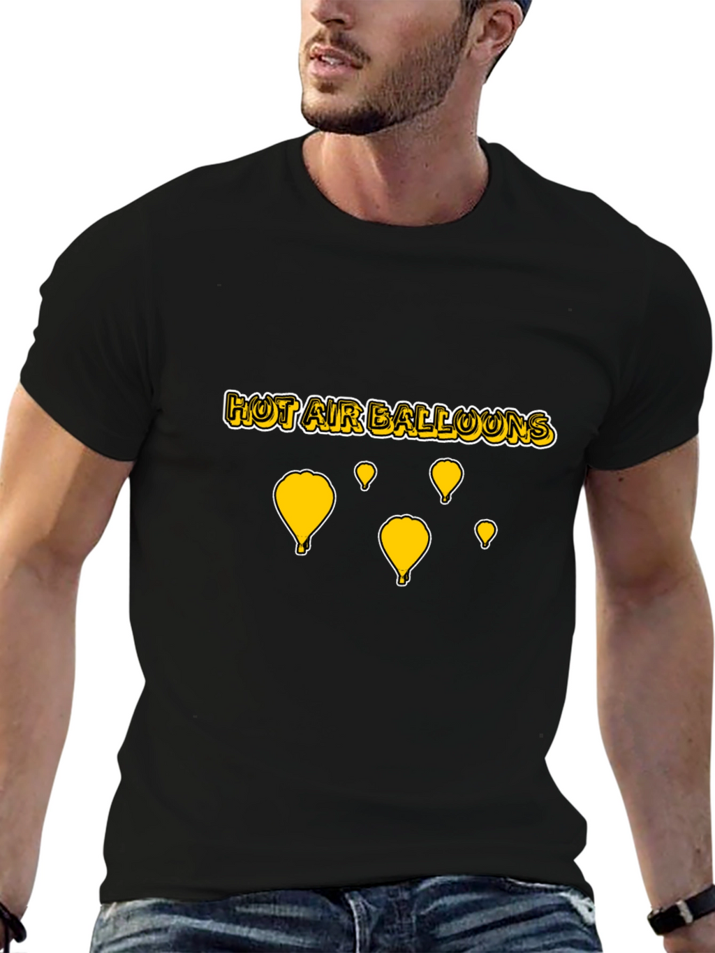 Hot Air Balloons Graphic T-Shirt - Black Cotton