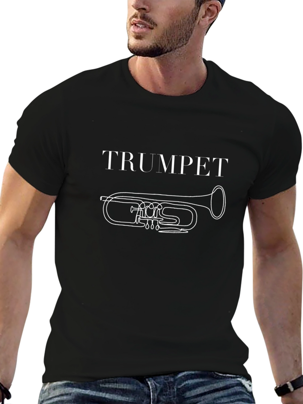 Trumpet Line Art Graphic Tee - Musicians Black T-Shirt