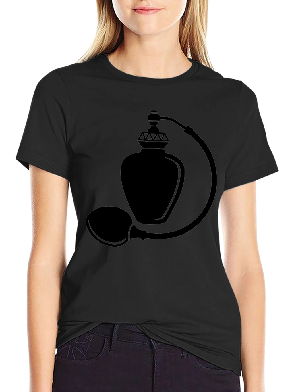 Elegant Black Perfume Bottle Graphic T-Shirt