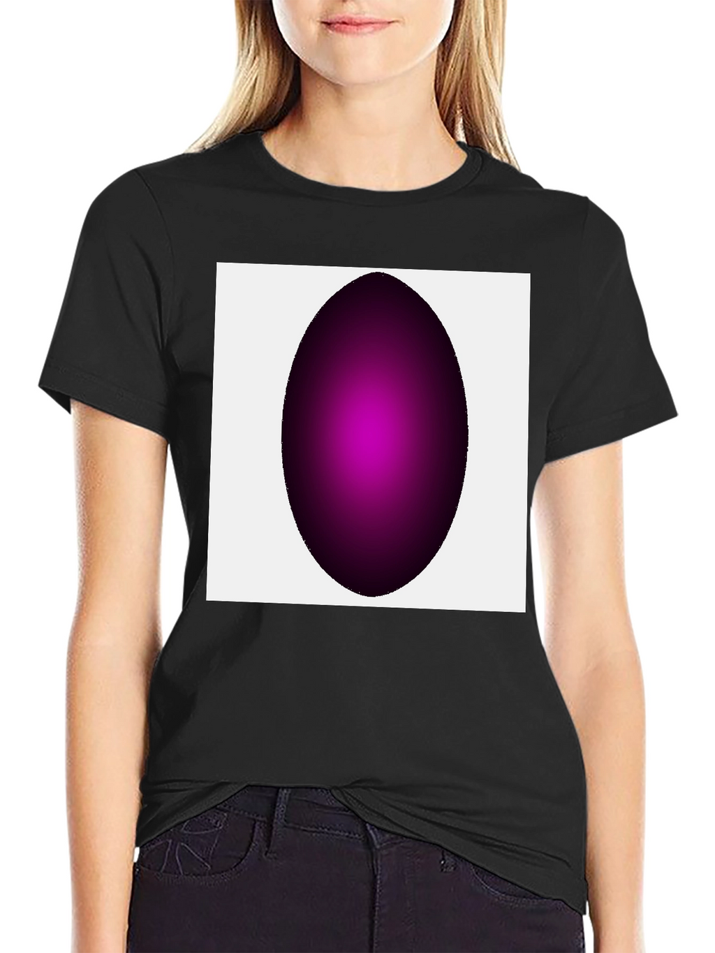 Modern Black T-Shirt with Abstract Oval Design
