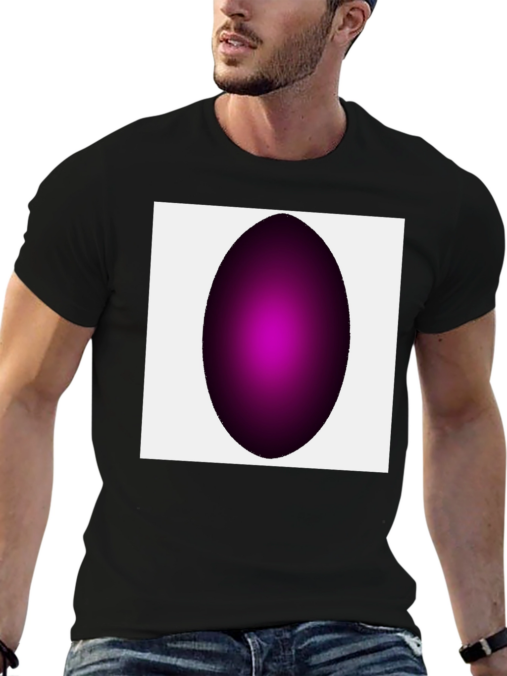 Modern Black T-Shirt with Abstract Oval Design