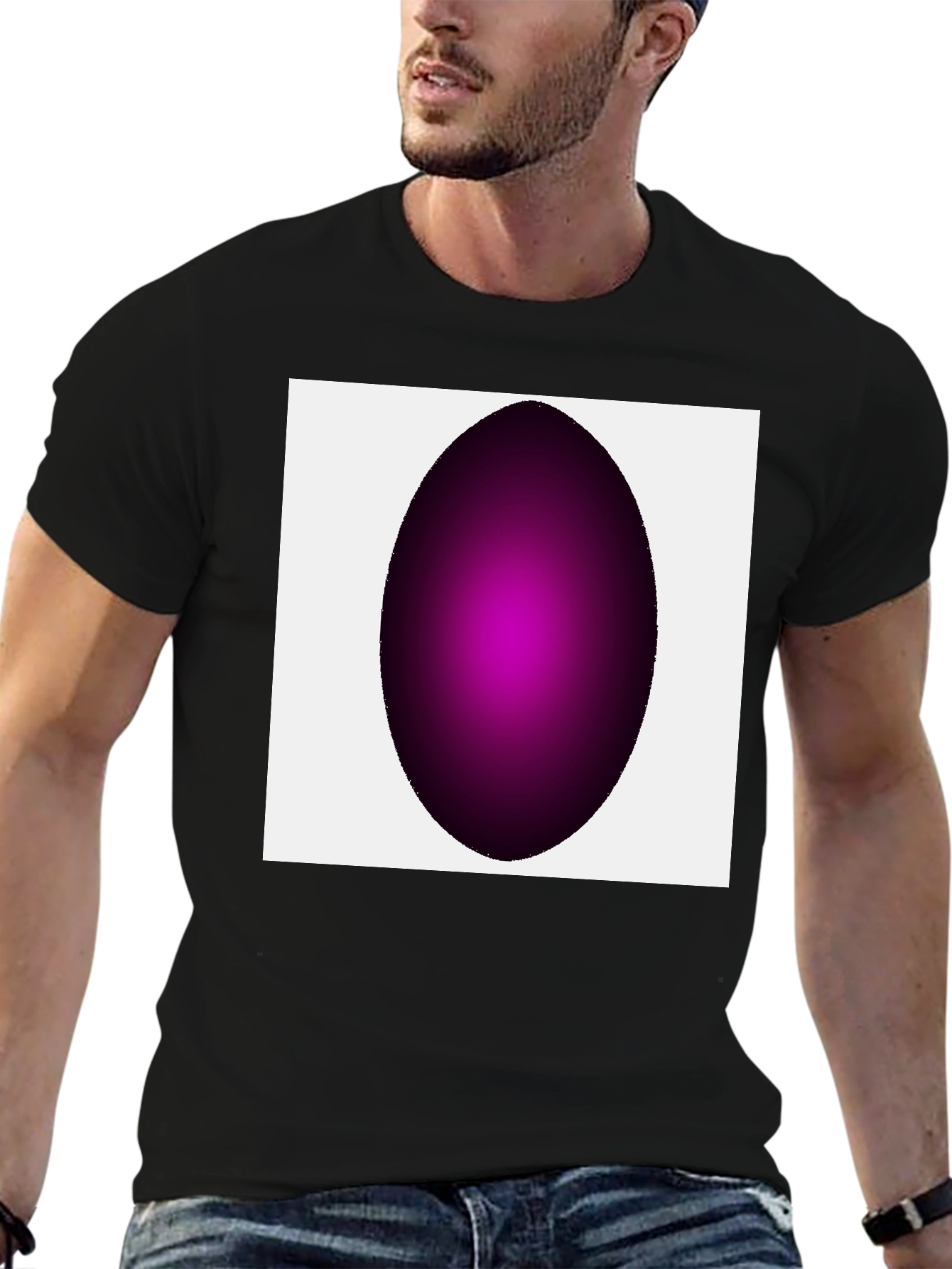 Modern Black T-Shirt with Abstract Oval Design