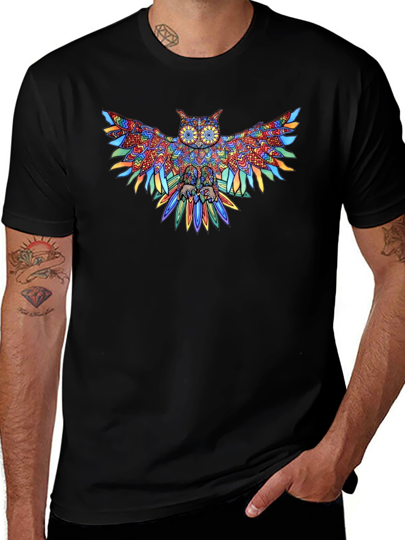 Colorful Owl Graphic Tee - Unique Design