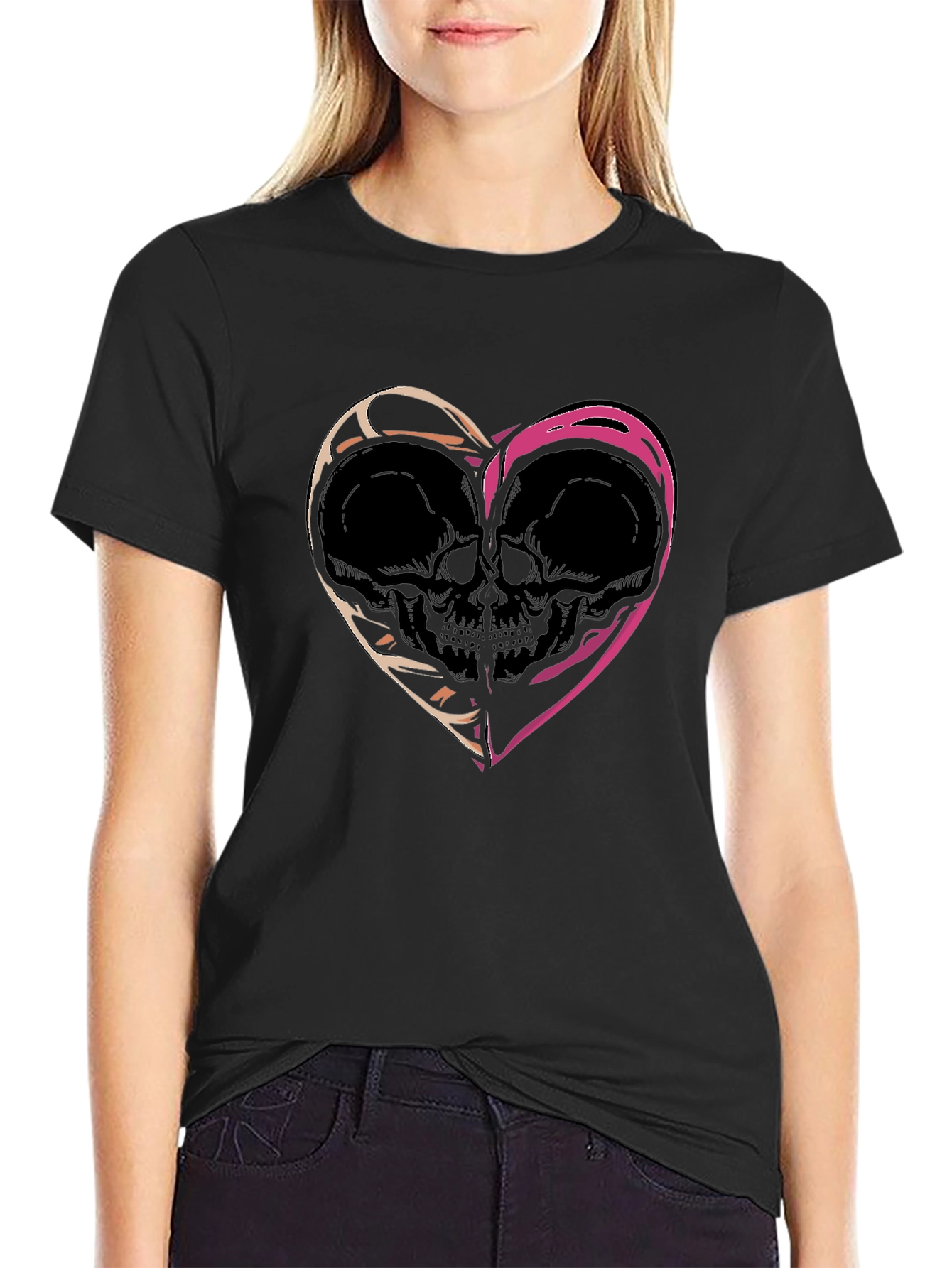 Skull Heart Graphic Tee - Edgy Black T-Shirt
