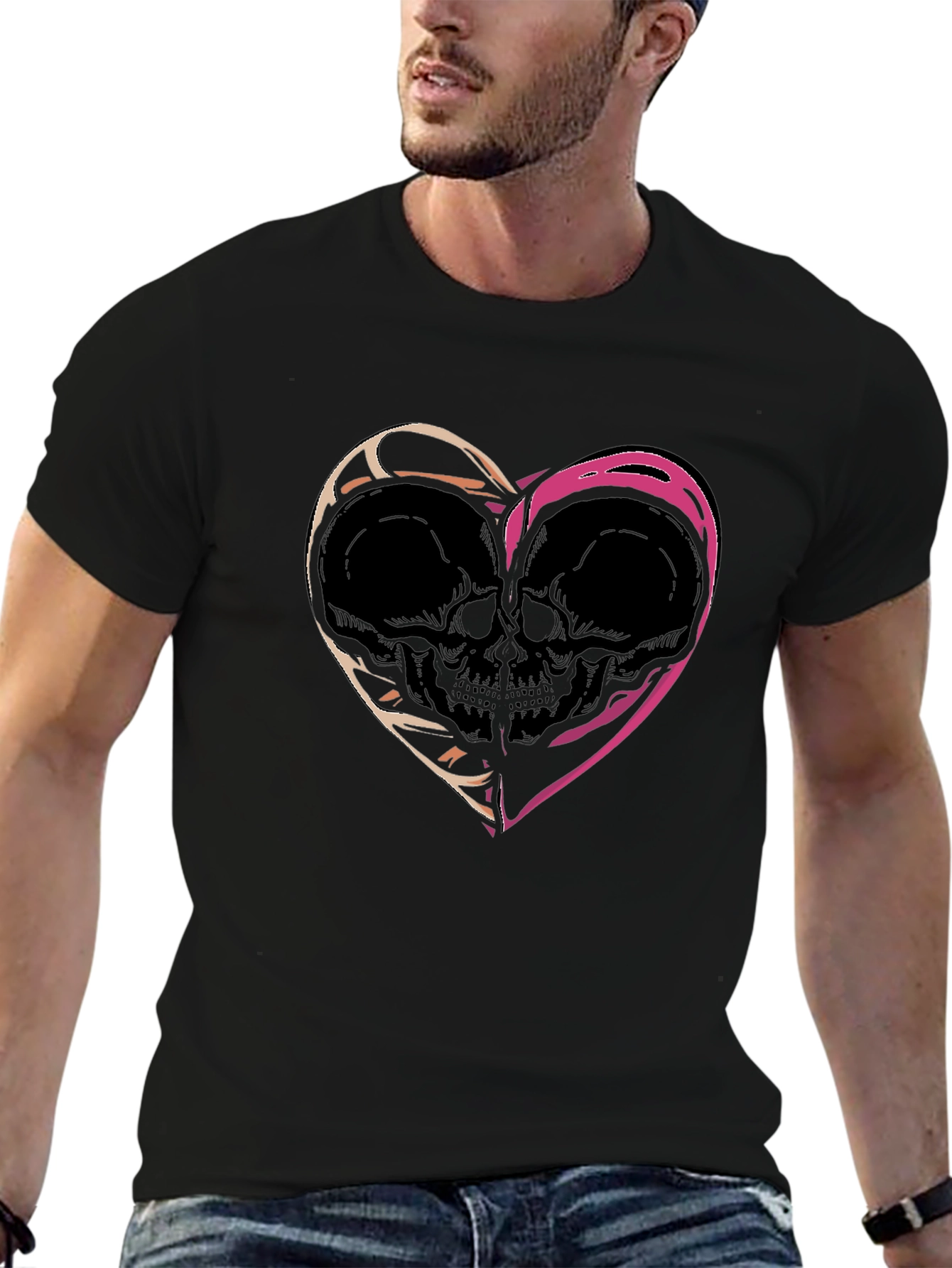 Skull Heart Graphic Tee - Edgy Black T-Shirt